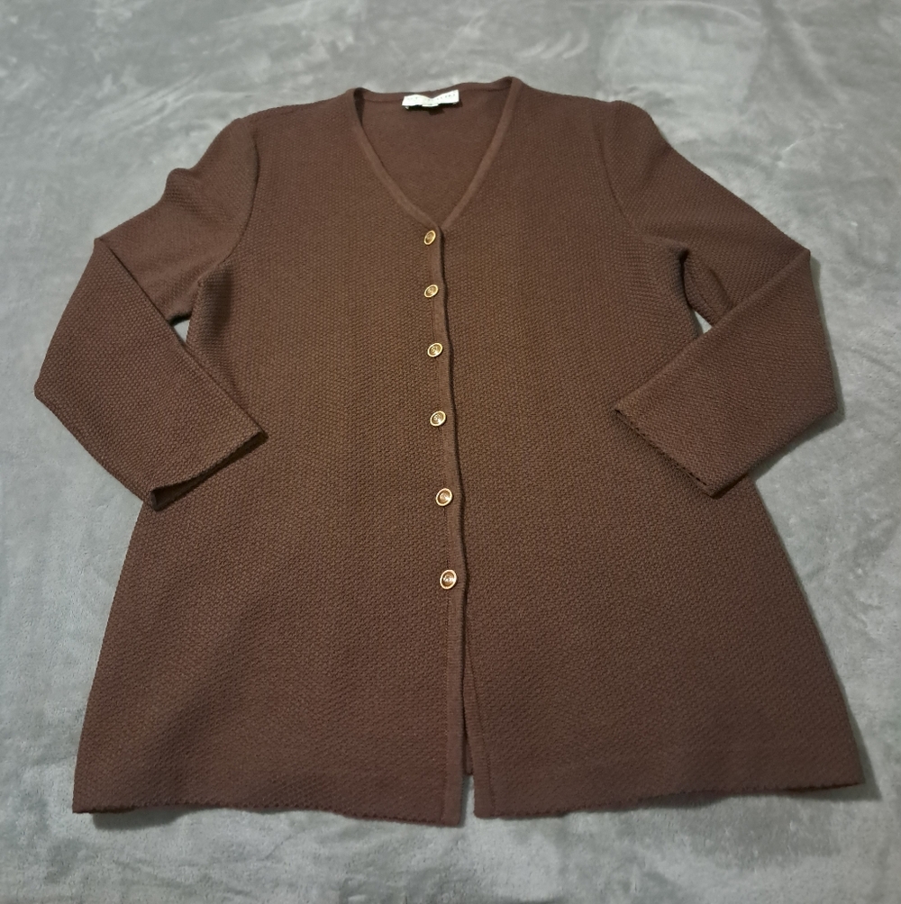St. John Collection Womens Vtg 80's Brown Wool Blend Long Cardigan Sz. 10